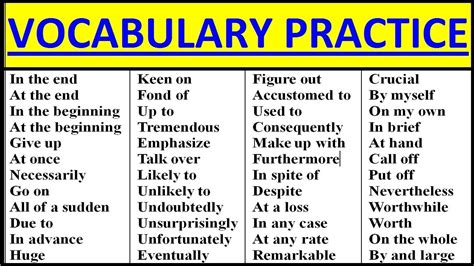 ENGLISH VOCABULARY PRACTICE. INTERMEDIATE-ADVANCED. Vocabulary words English learn with meaning ...