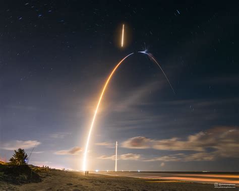 Beautiful photograph showing Falcon 9 launch separation and landing ...