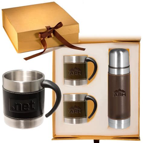Gift Box Custom Mug & Thermos Gift Sets | Leather & Stainless Steel