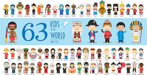 Kids Of The World Part 1 63 Children Characters Stock Illustration - Download Image Now - Child ...