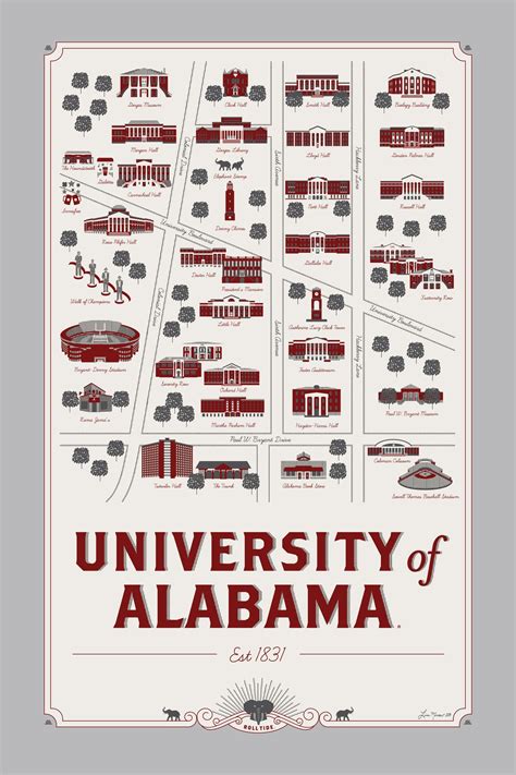 University of Alabama map 12 x 18 | a simple home | Pinterest | Alabama ...