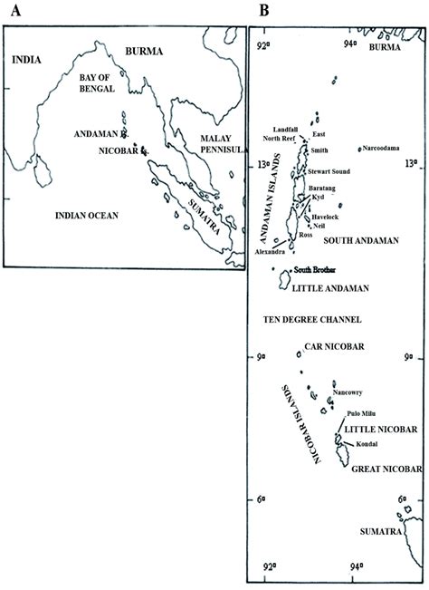 A) Location of the Andaman and Nicobar Islands in the Bay of Bengal ...