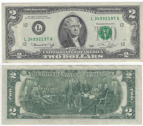 Jefferson 2 Dollar Bill 1976 series L Slightly-circulated W/ | Etsy