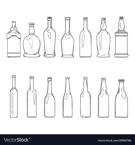 Set sketch empty glass bottles Royalty Free Vector Image