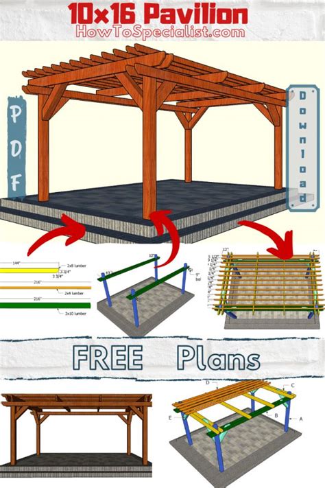 10x16 Pergola Plans Free - PDF Download | HowToSpecialist | Free standing pergola plans, Pergola ...