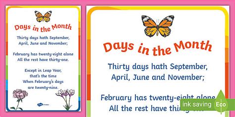 Month rhymes for children poster KS1 - Primary Resources