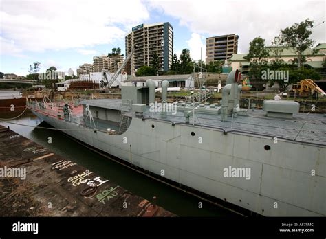 HMAS DIAMANTINA RIVER CLASS FRIGATE DOCKED AT QUEENSLAND MARITIME MUSEUM BRISBANE HORIZONTAL ...