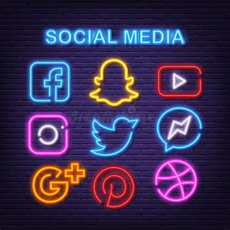 Social media neon icons editorial stock image. Illustration of element - 142190764 | Social ...