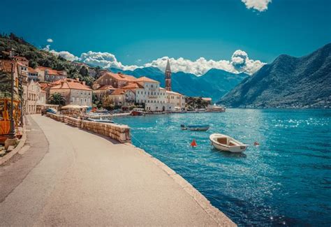 Harbour and boats at Boka Kotor bay (Boka Kotorska), Montenegro ...