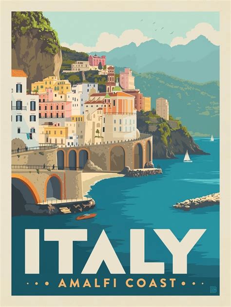 A dreamy travel print of the Amalfi Coast in Italy. Beautiful scenery ...