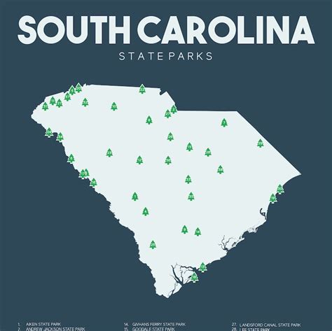 South Carolina State Parks Map Printable 16x20 - Etsy