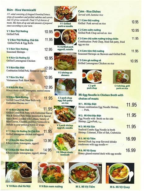 Miss saigon's Menu