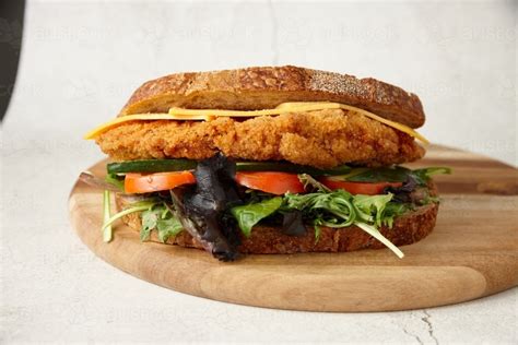 Image of chicken schnitzel sandwich - Austockphoto