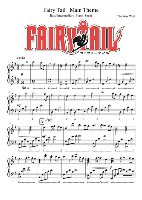 Fairy Tail - Main Theme - Easy-Intermediary Piano Sheet Anime Sheet Music, Violin Sheet Music ...