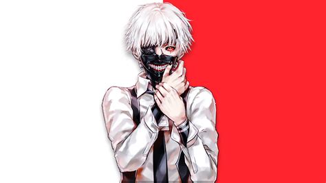 White Hair Ken Kaneki With Mask Red Eyes Teeth HD Tokyo Ghoul ...