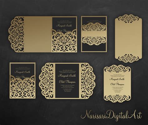 Laser cut wedding invitation Set, 5x7, SVG Cricut Template (94935) | Card Making | Design Bundles