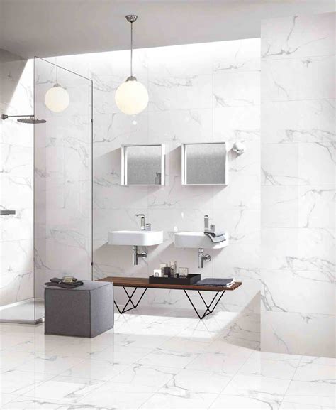 Carrara White Porcelain Bathroom Wall Tiles Indoor 30 X 60 Cm Size High Gloss