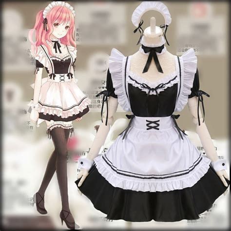 Anime Black Cute Maid Costumes Maid Dress Girls Woman Amine Cosplay ...