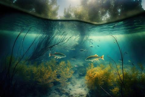 Premium AI Image | Translucent lake or freshwater ecosystem an uncommon ...