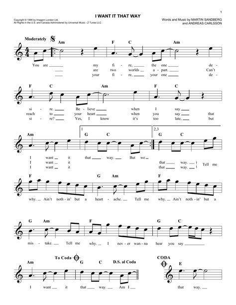 I Want It That Way chords by Backstreet Boys (Melody Line, Lyrics & Chords – 188844)