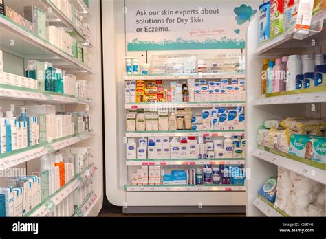 Skin care and beauty products on display in a chemist shop,pharmacy shelf,pharmacists,drug store ...