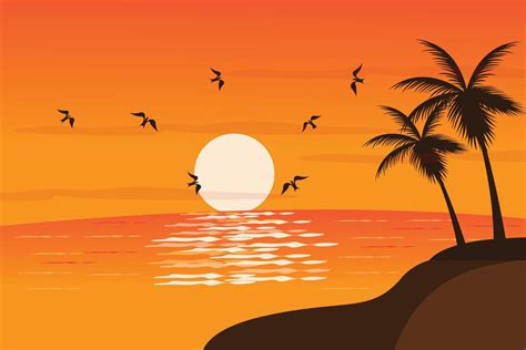 the view of the beach at sunset with the silhouette of the coconut tree 13930101 Vector Art at ...