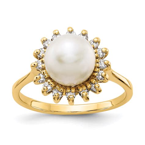 IceCarats - 14k Yellow Gold 7.5mm Freshwater Cultured Pearl Diamond Band Ring Size 6.00 ...