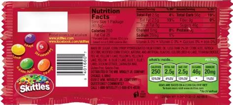 Skittles Nutrition Facts Label