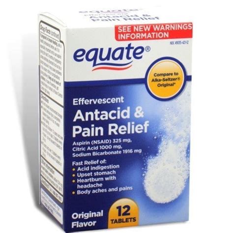 Equate Effervescent Antacid and Pain Relief 12 Tabs Compare to Alka ...