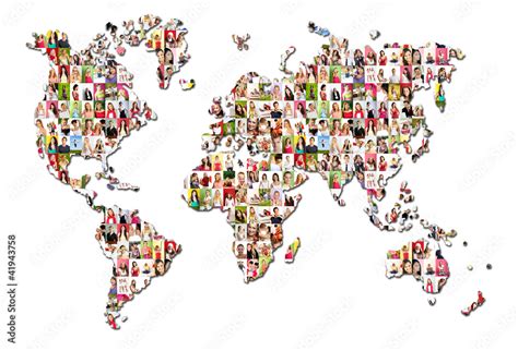 Portraits of a lot of people - world map Photos | Adobe Stock