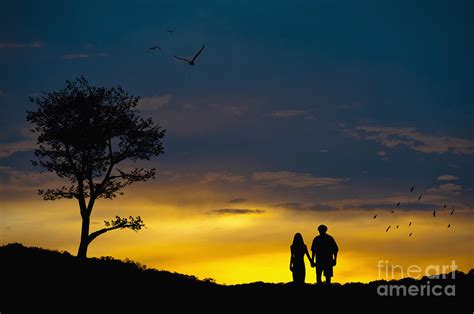 Love couple silhouette at sunset Photograph by Andre Babiak | Fine Art America