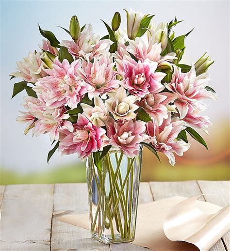 Fresh Market Double Bloom Pink Lily Bouquet | 1800Flowers.com - 148243