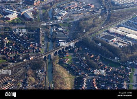 Aerial view Wolverhampton Railway viaduct and canal Uk Stock Photo - Alamy