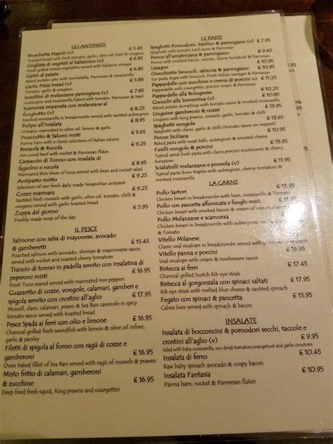 Menu at Sartori - Italian Restaurant & Pizzeria, London