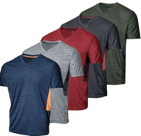 Real Essentials - 5 Pack: Men’s V-Neck Dry-Fit Moisture Wicking Active ...