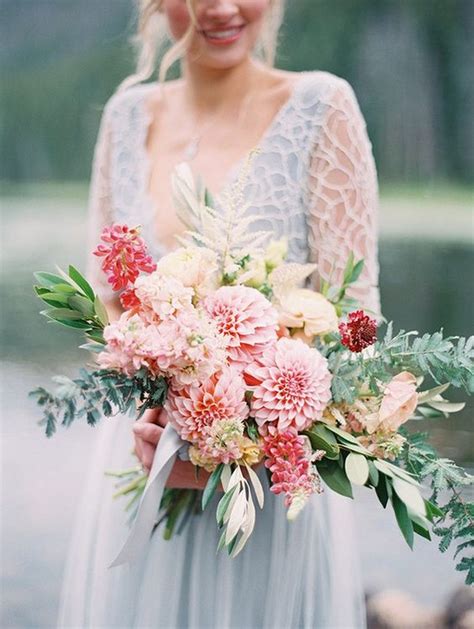 shades of pink dahlia bridal bouquet - Hi Miss Puff