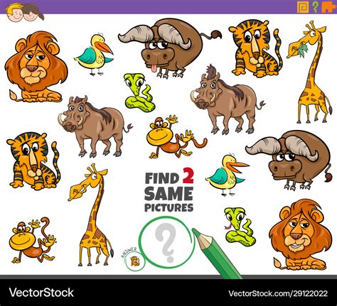 Find two same animals educational game for kids Vector Image