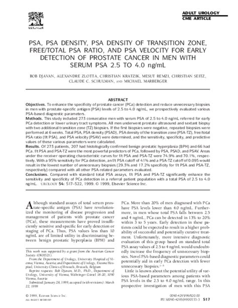 (PDF) PSA, PSA density, PSA density of transition zone, free/total PSA ...