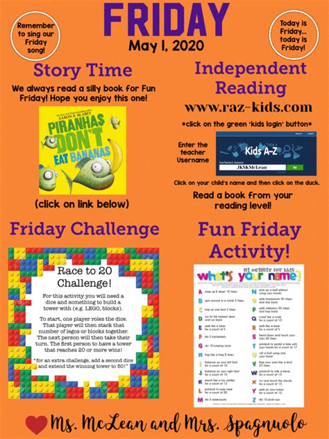 Kindergarten Catch Up Friday Lesson Plan