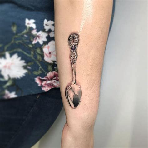 Beautiful intricate spoon tattoo with subtle purple stone... this one has a double meaning for ...