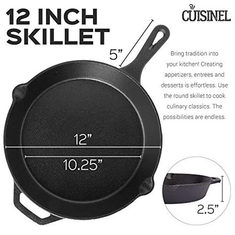 Cast Iron Skillet with Lid - 12"-Inch Frying Pan + Glass Lid + Heat ...