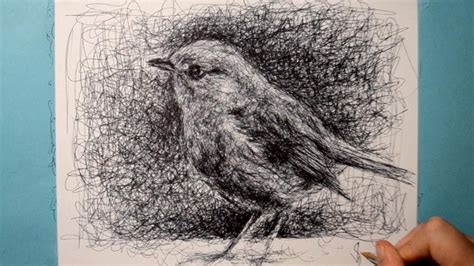 Drawing a Robin / Ballpoint Biro Pen Sketch / Scribble Art Therapy ...