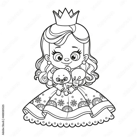 Vecteur Stock Cute cartoon princess with a soft toy teddy bear drawing ...