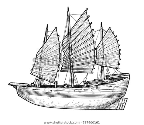 Junk Boat Illustration Drawing Engraving Ink Stock Vector (Royalty Free ...