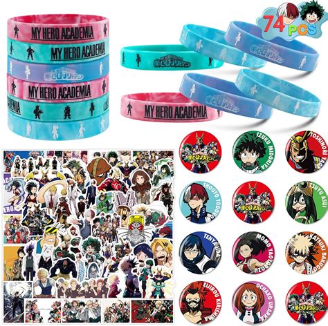 Buy My Hero Academia Merch, 74 Pack Birthday Party Favors Set Include 12 Bracelets, 12 Button ...