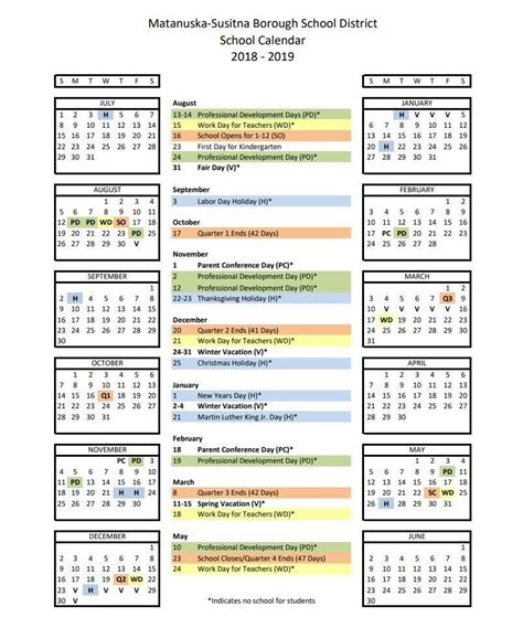 Mat-Su School District 2018-2019 Calendar | Rotary Club of Susitna, Alaska