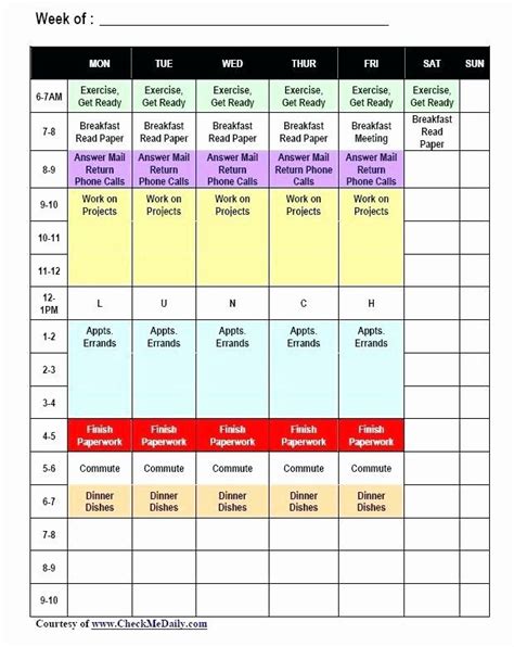 Time Management Schedule Template