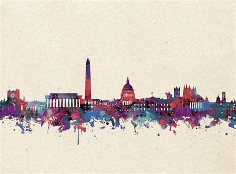 Washington Dc Skyline Watercolor Purple Digital Art by Bekim M - Pixels