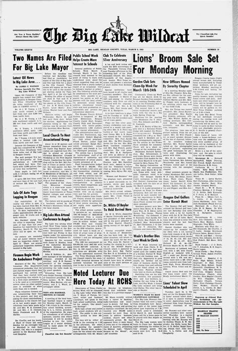 The Big Lake Wildcat (Big Lake, Tex.), Vol. 37, No. 10, Ed. 1 Thursday, March 8, 1962 - The ...