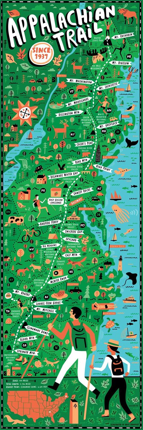 Illustrated Map of Appalachian Trail by Nate Padavick | Appalachian trail, Appalachian trail map ...